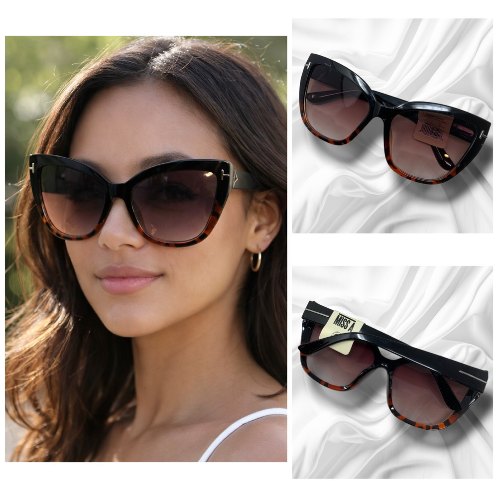 Miss A Oversized Cat Eye Sunglasses NWT Black Tortoise Fade Lens Chic MISS-1198